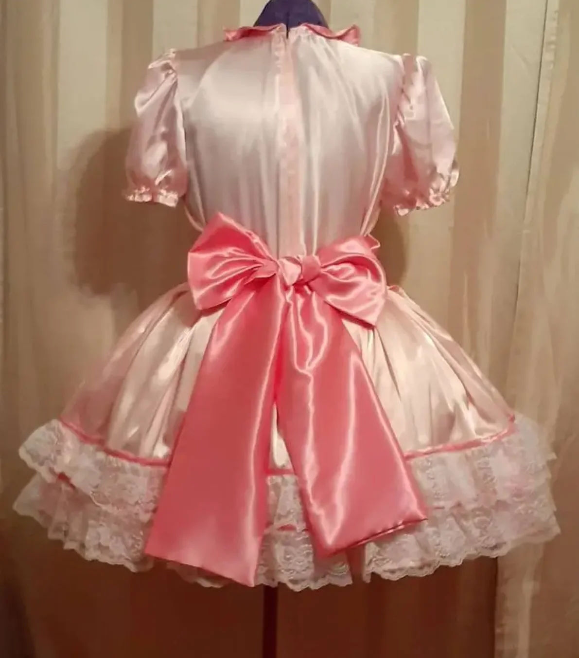 

Sexy Adult Sissy Cross Dressing Girl Pink Long Forged Lace Dress Maid Dress Uniform Lockable Role Play