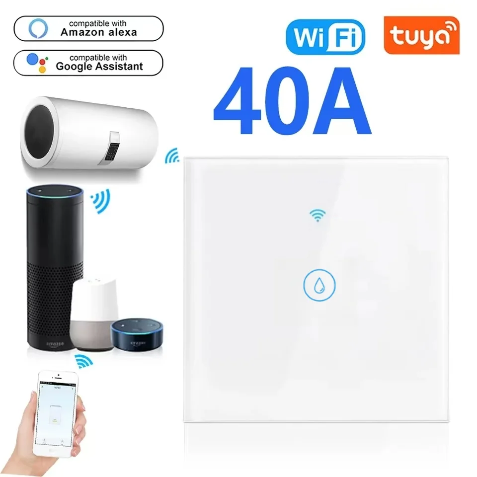 Water Heater Switches EU Standard 40A Voice Touch Panel Timer Alexa Google Home Wifi  Smart Touch Water Heater Boiler Switch