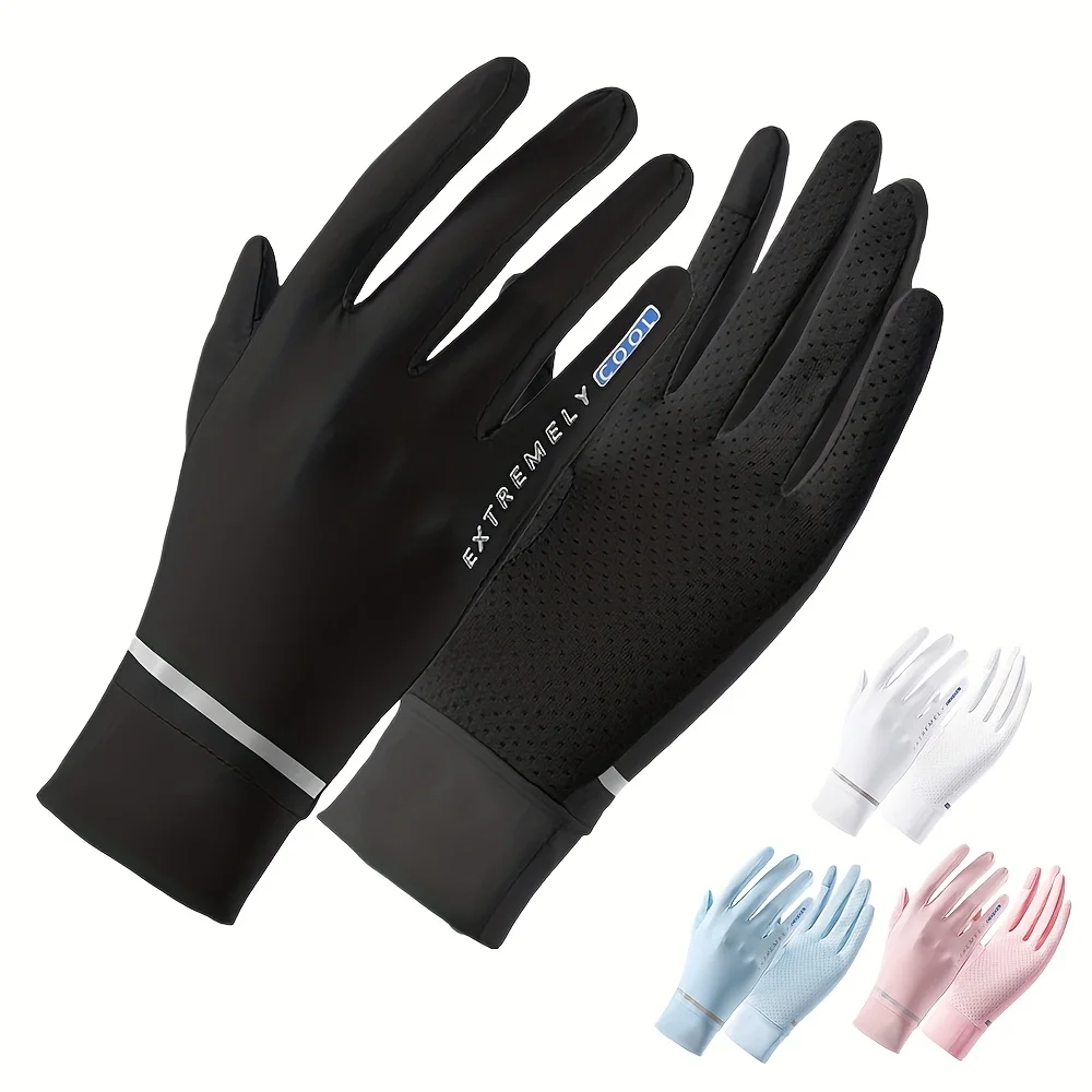 

Солнцезащитные перчатки для женщин, летние, с защитой от УФ-излучения, с полными пальцами, для сенсорных экранов, для вождения и езды на велосипеде, нескользящие, дышащие, из ледяного шелка