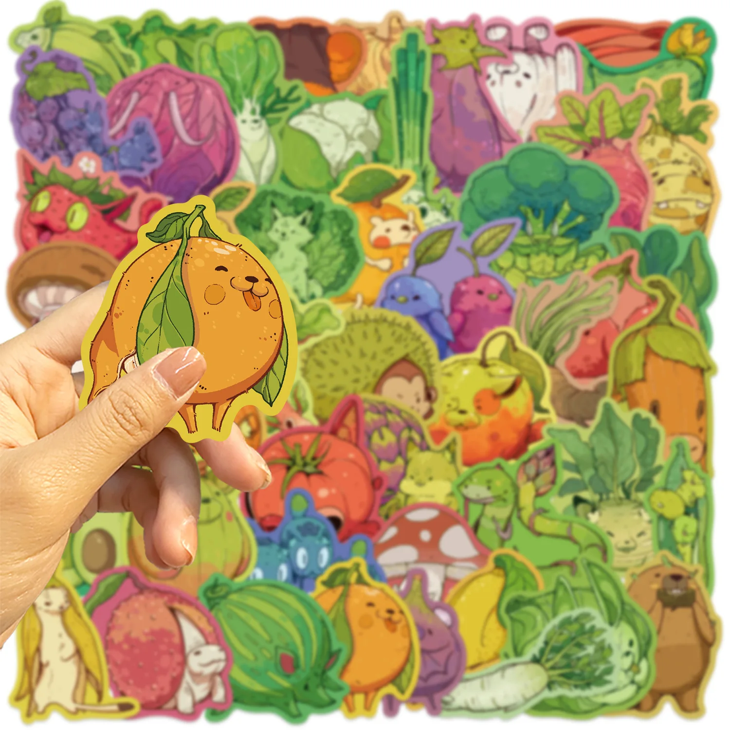 50pcs/set Cute Fruits Vegetables Small Animals Doodle Stickers DIY Wall Waterproof Decorations For Guitar Notebook Luggage