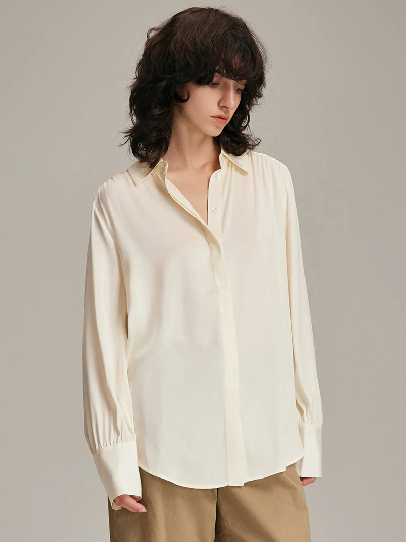 SuyaDream, Woman White Shirts, 95%Mulberry Silk 5%Spandex, Turn Down Collar, Solid Blouses, 2025 Spring Summer Office Lady Top