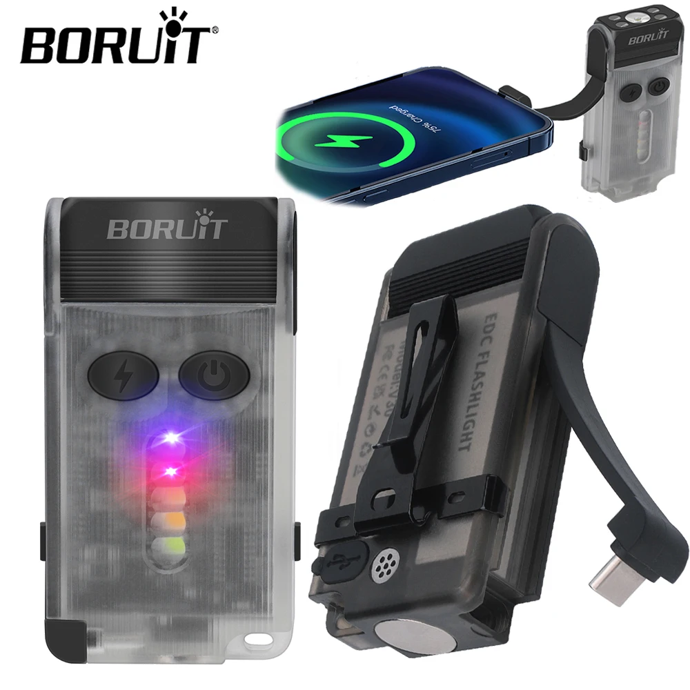 

BORUiT V30 EDC LED Flashlight Keychain Power bank UV Magnetic Beep Clip USB-C Rechargeable Camping Fishing Torch Alarm Emergency