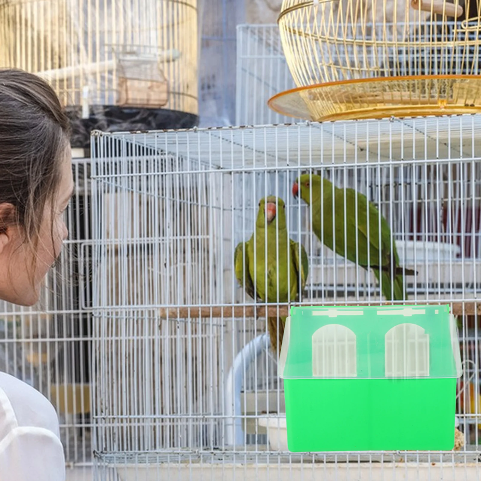 

Large Capacity Pigeon Hanging Feeder with Lid Dual Function Food Water Dispenser Smooth Surface Easy Maintenance Cage Feeding