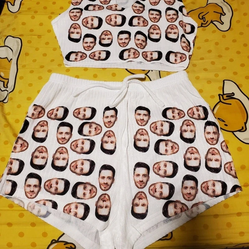 

Personalized Funny Gift Pajama Photo Text Gift Rib-knit Bow Front Customized Cami Lounge Set Bachelorette party Wift Gift