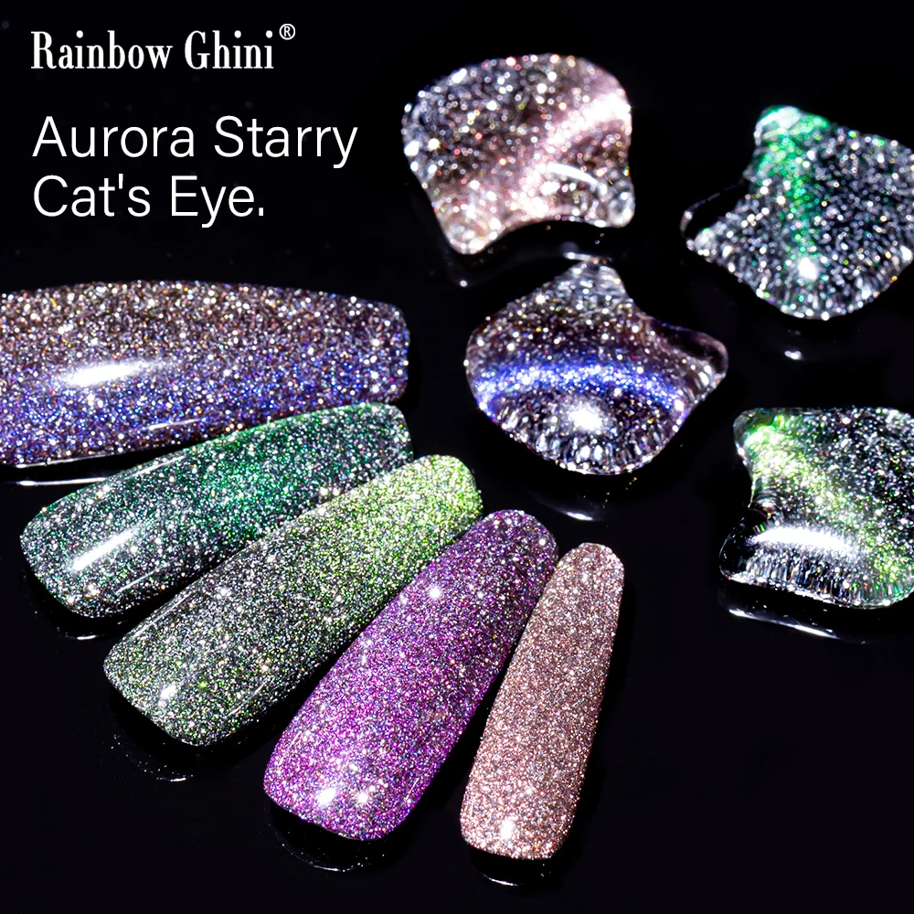 

RG 10ml Aurora Starry Sky Cat Eye Gel Nail Polish Sparkling Glitter Cat Eye Effect Nail Dreamy Galaxy Magnetic Nail Gel Art