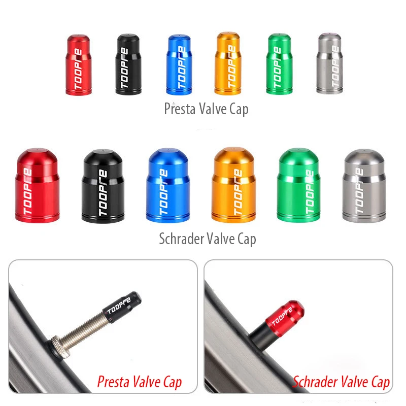 2pcs Mountain Road Bicycle Presta Valve Cap Schrader Valve Cap Dust Cover Aluminium Alloy For Scooter Car French American Valve