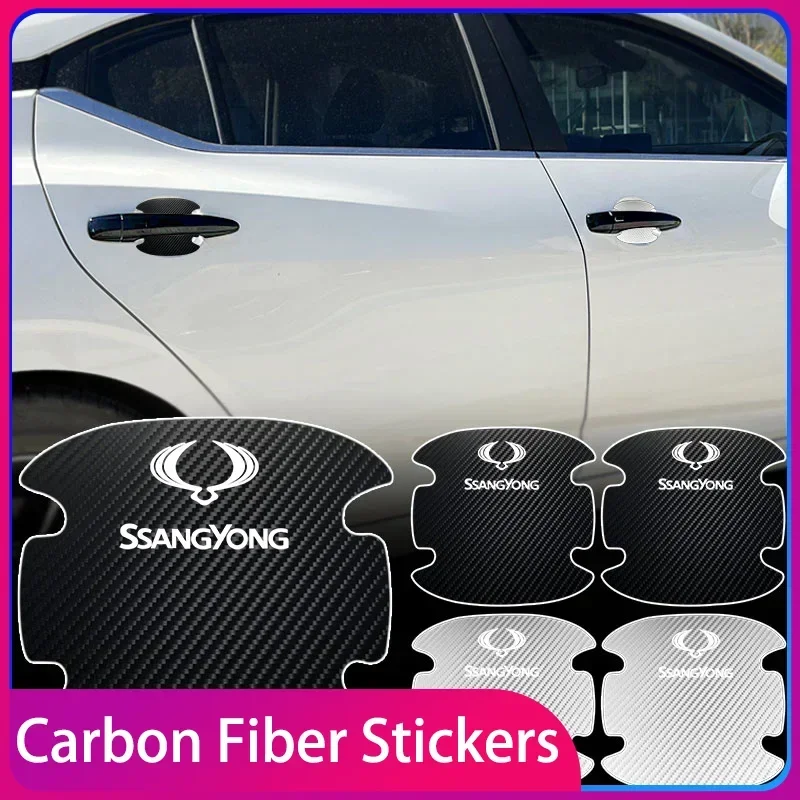 

Carbon Fibre Car Door Bowl Handle Protector 4PCS Anti-scratch Sticker Car Accessories for SsangYong Actyon Rexton Accessories