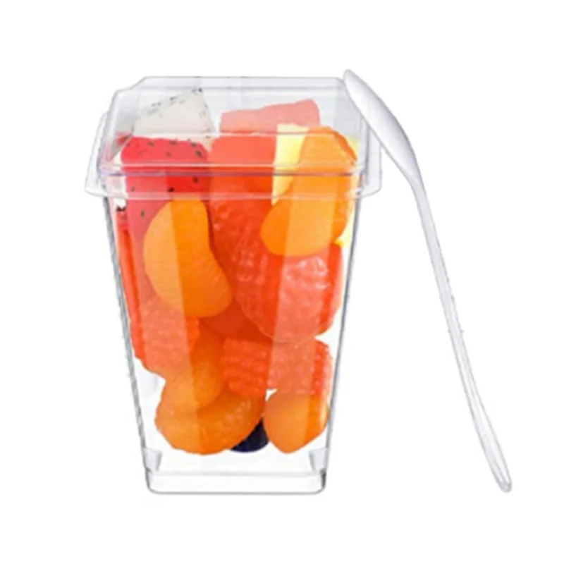 Clear Dessert Cups With Lids Reusable Trapezoidal Transparent Easy Clean Parfait Appetizer Cup For Fruit Ice Cream