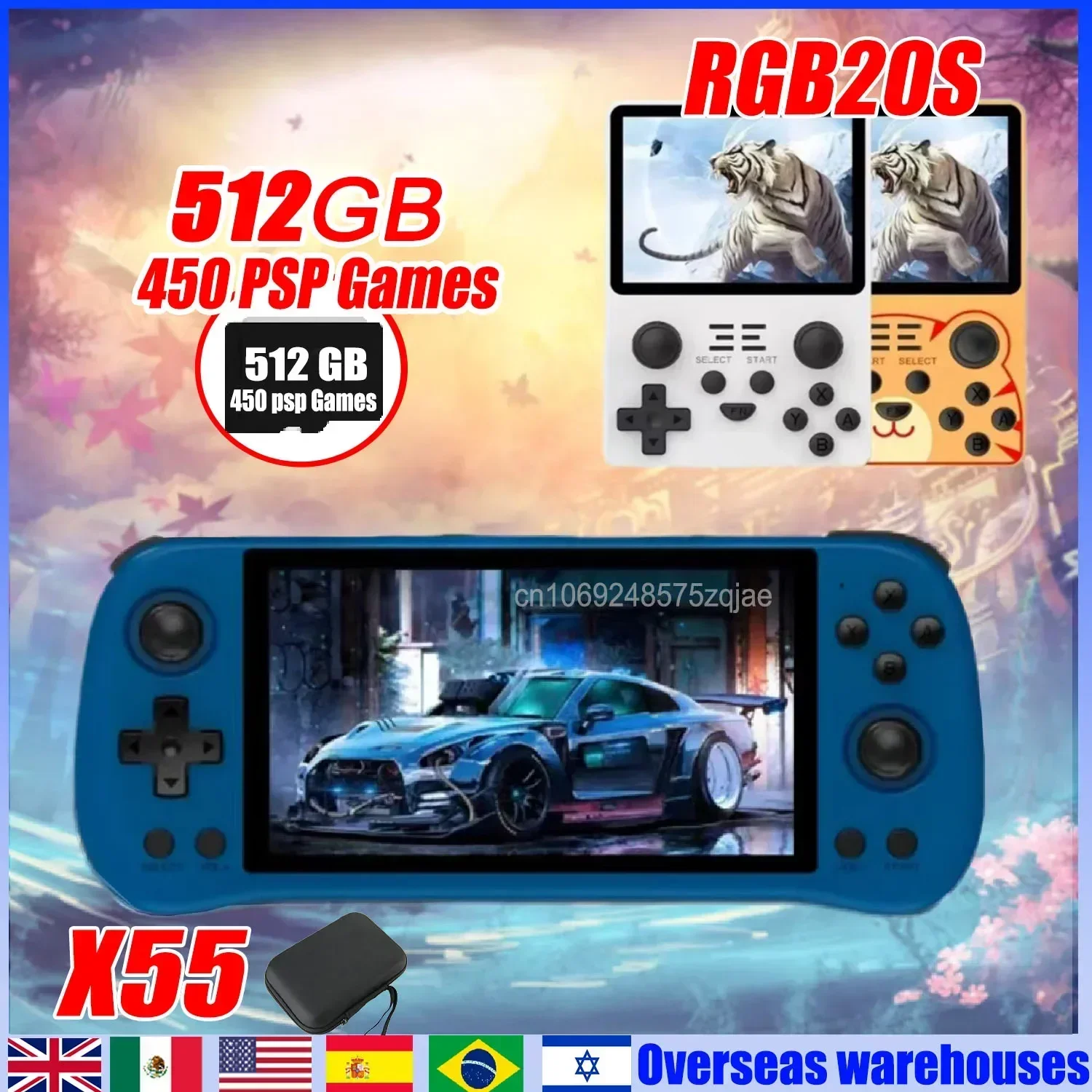 

POWKIDDY X55 RGB20S Retro Portable Game Console RK3566 5.5 INCH IPS Screen Open-Source System HD 450 PSP 900 PS1 Video Games Hot