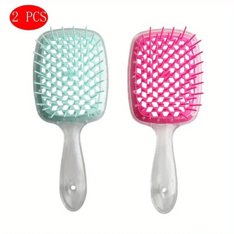 2pcs/set Detangling Hair Brush Scalp Massage Comb Anti-static Hollow Out Hair Brush for Wet or Dry Hair