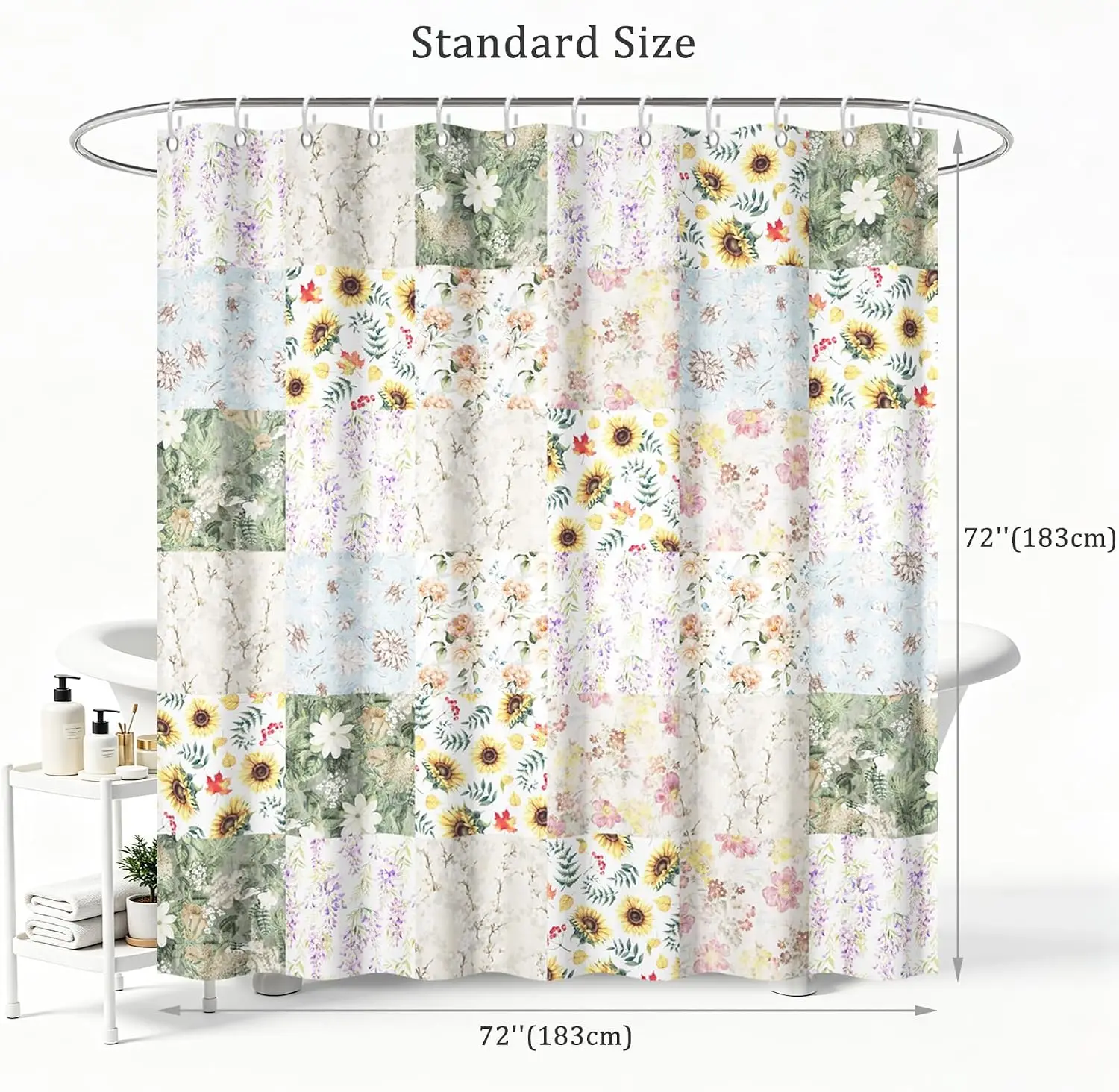 Waterproof Polyester Shower Curtain Floral Patchwork Cottagecore Bathroom Decor Curtain Vintage Botanical Spring Bloom Design
