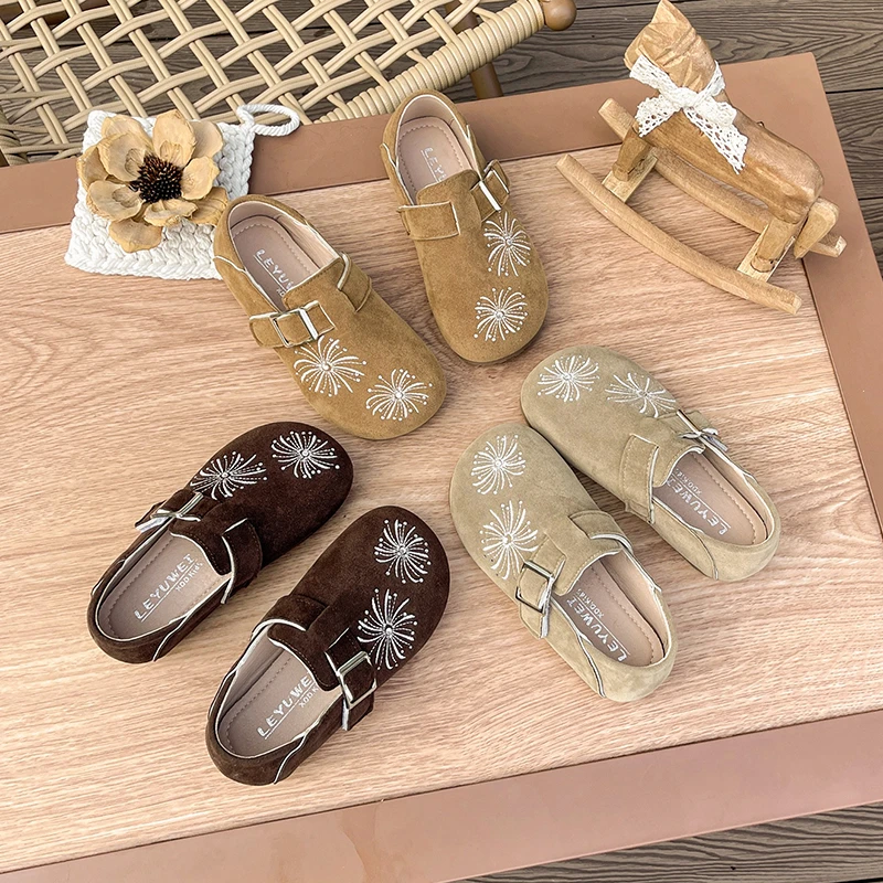 Autumn Boys Girl's Loafers Firework Embroidery Hook-loop Chic Kid's Flat Shoe Solid Colors Anti-slip Daily Casual Children Shoes