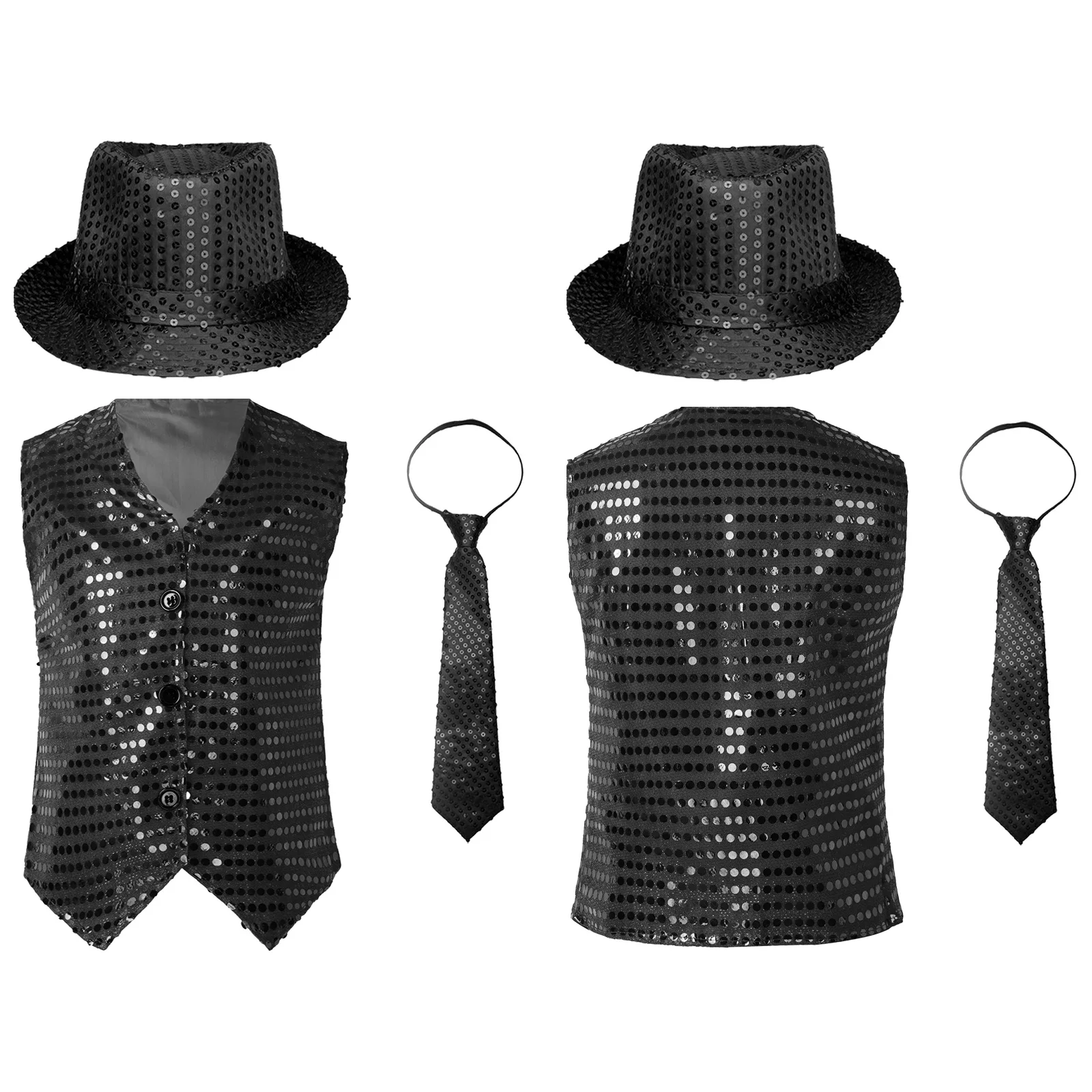 أطفال بنين بنات موضة صدرية مع قبعة ربطة العنق ماجيك أداء الملابس Dancewear مجموعات سترة الترتر ملابس رقص الجاز