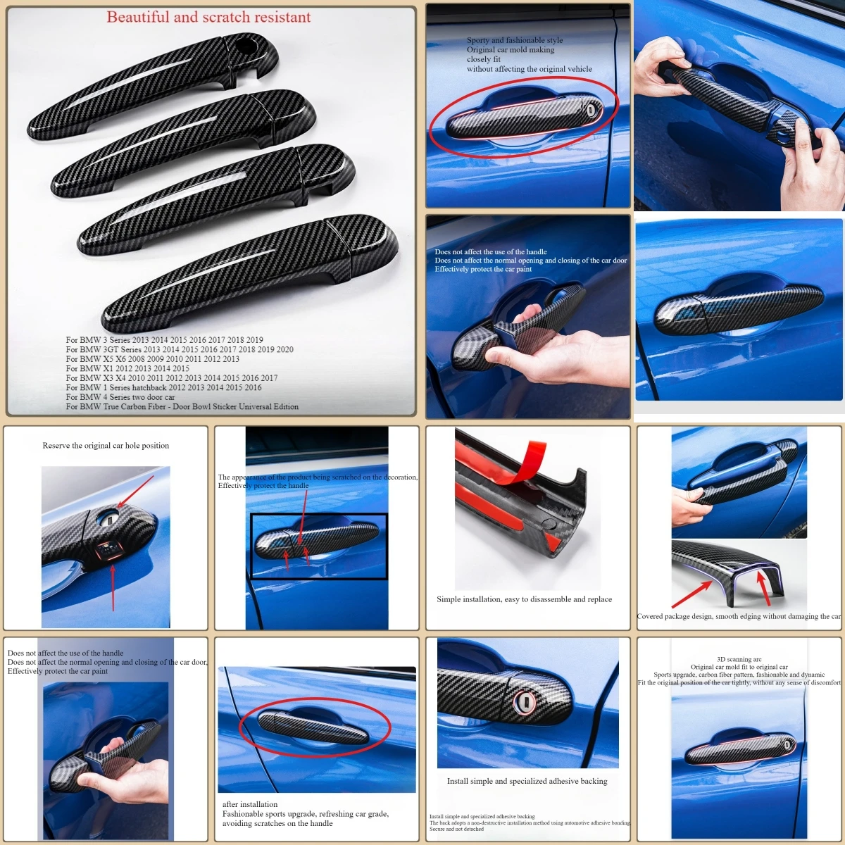 Car modification carbon fiber exterior door handle shell protective cover for BMW 1 Series 3 Series 3GT X1 X3 X4 X5 X6 320 325