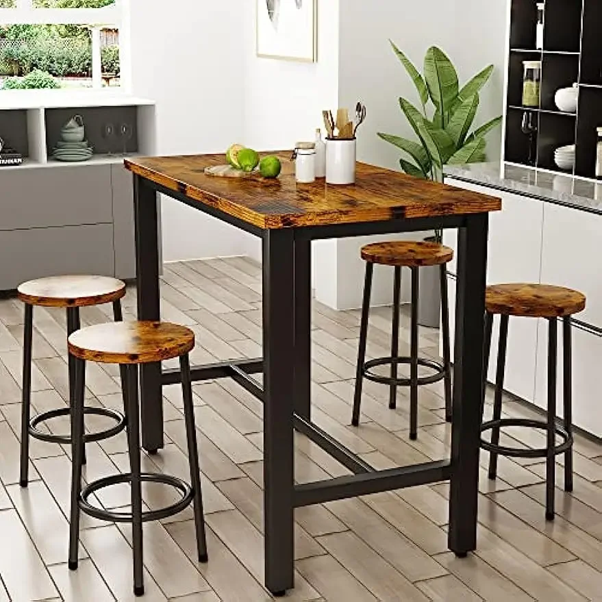 Dining Table Set for 4 Bar  with Stools Industrial Counter Height Pubwith 4 Chairs Kitchen Breakfast Table