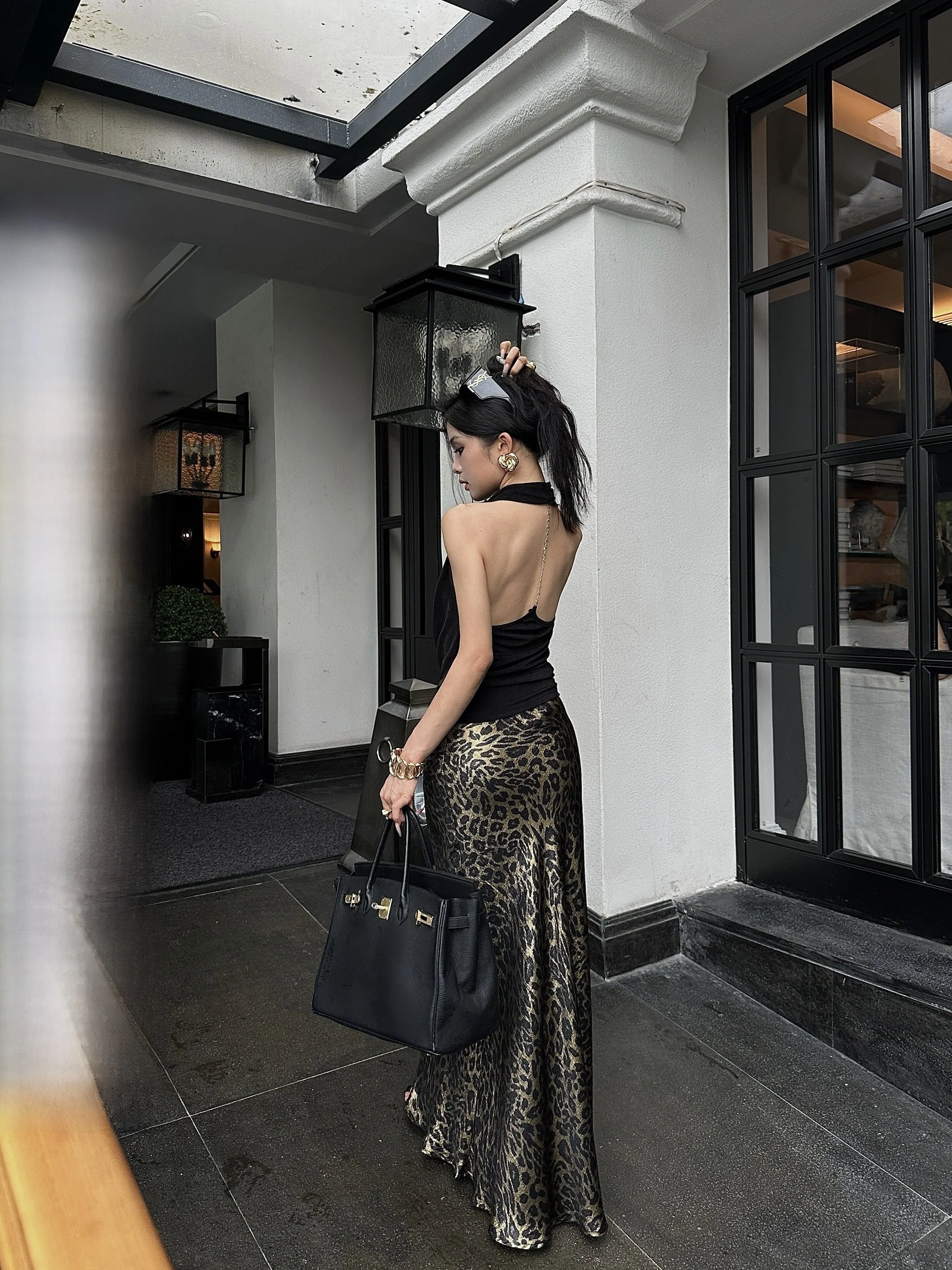 

Ele Leopard Print A-Line f Skirt Slimming Fi Tail Dra Long Floor-Length Gown for Women Ci Commute Office Date