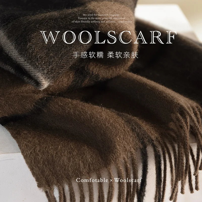 Pure Wool Scarf for Men Winter Warm British Style Classic Plaid Neck Wrap Cozy Thick Birthday Gift for Him Commute