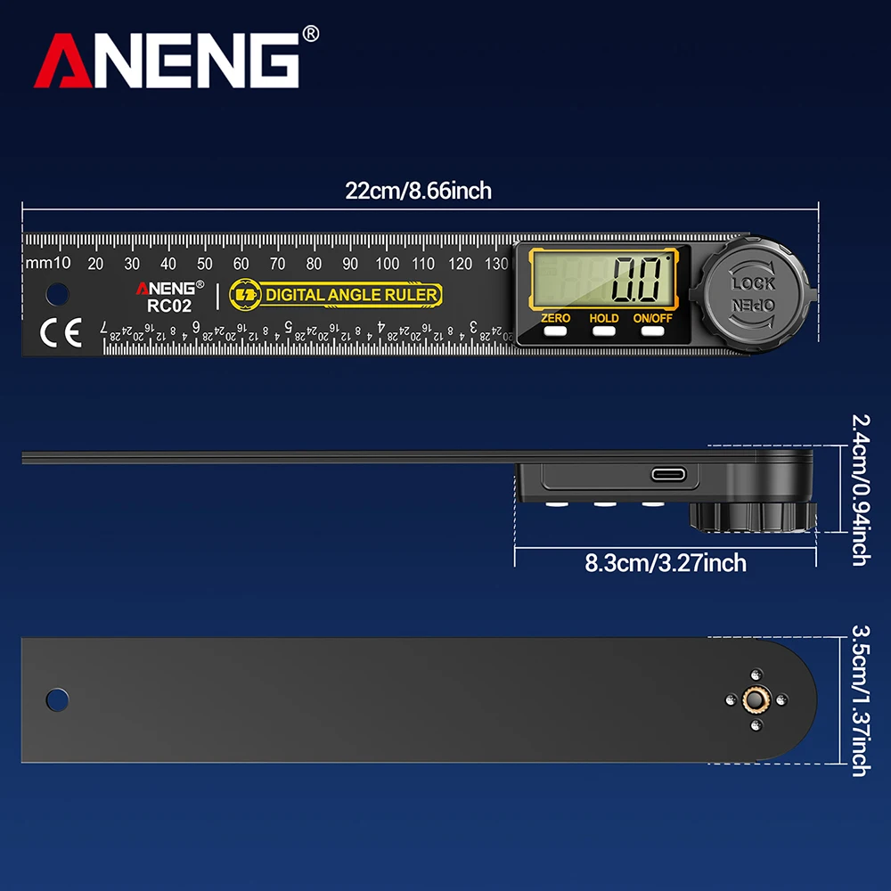 ANENG Hochpräzisions-360 ° Digitaler LCD-Winkelmesser, Winkelfinder, Holzbearbeitungswerkzeuge für Rauminspektion und -messung – Detail 10
