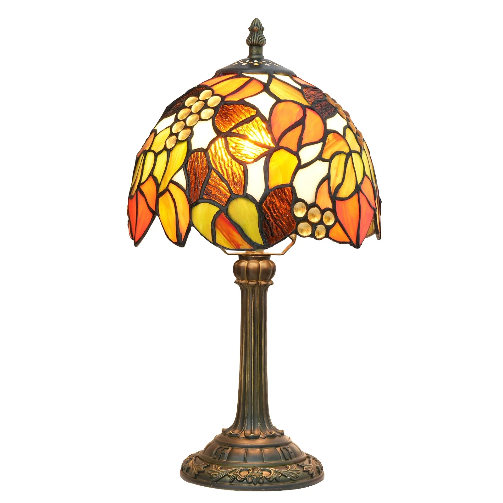 8 Inch 20cm Tiffany Table Lamp Stained Glass American Garden Maple Leaf Bead Lampshade Bedroom Bedside Desk Lamp