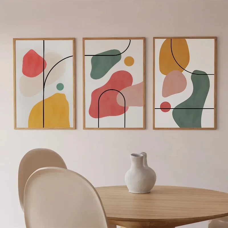 3pcs Multi-colour Lines Colour Blocks Abstract Art Poster Gallery Exhibition Warm Modern Canvas Painting Living Room Wall Art
