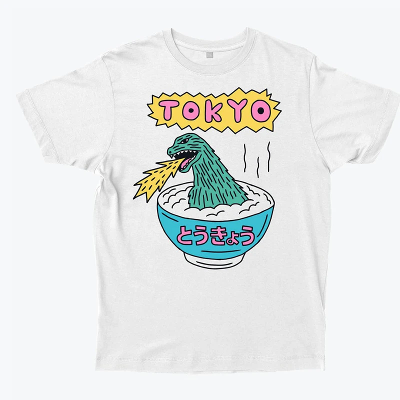 New Arrival Cartoon Dinosaur Print Japan Harajuku Tops Tees White Cotton Short Sleeve Plus Size Unisex Aesthetic Graphic T shirt