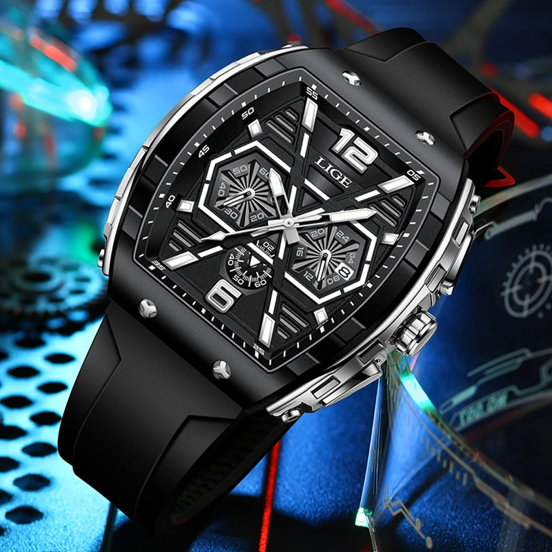 LIGE Mens Watches Top Brand Luxury Military Quartz Watch For Men Fashion Silicone Waterproof Chronograph Clock Male Montre Homme