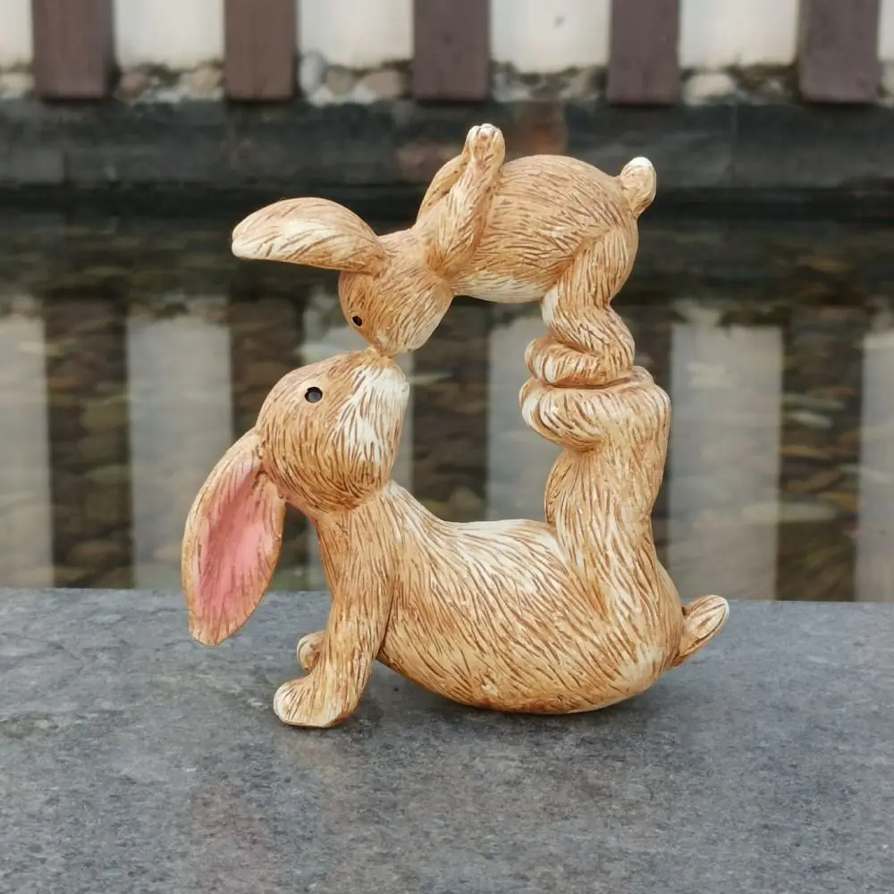 Cute Easter Kissing Bunny Figurine Resin Crafts Festival Sweet Kissing Rabbit Ornament Lifelike Animal Statues