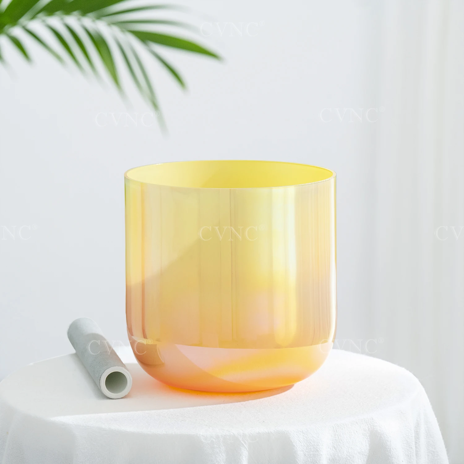 CVNC 7 Inch Dream yellow Color Alchemy Clear Quartz Crystal Singing Bowl 440/432hz for Sound Healing and Meditation with Mallet