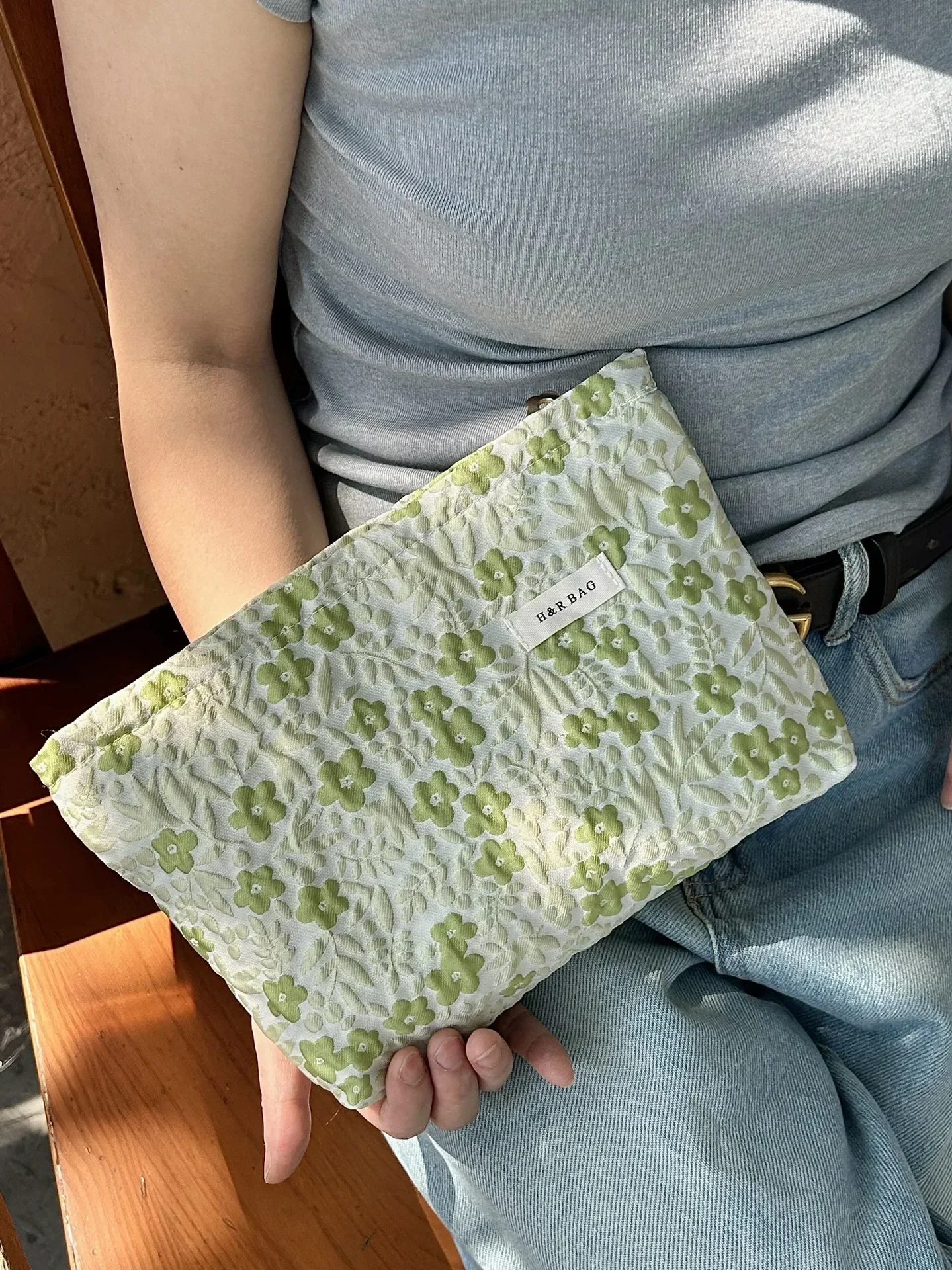 1 pezzo Ins Floral Women Hand Bag Fashion Green Color Flower Cosmetic Bag per ragazze Travel Outdoor borsa Makeuo ad alta capacità