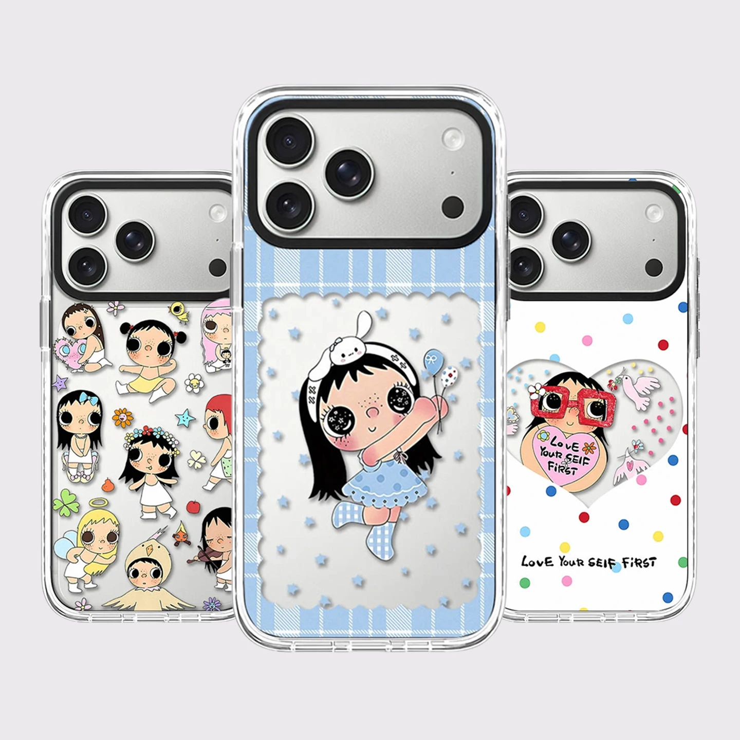 

Big Eyes Cartoon Girl Black Hair White Border Magnetic Phone Case Cover for IPhone 13 14 15 16 17 Pro Max Case for IPhone Air