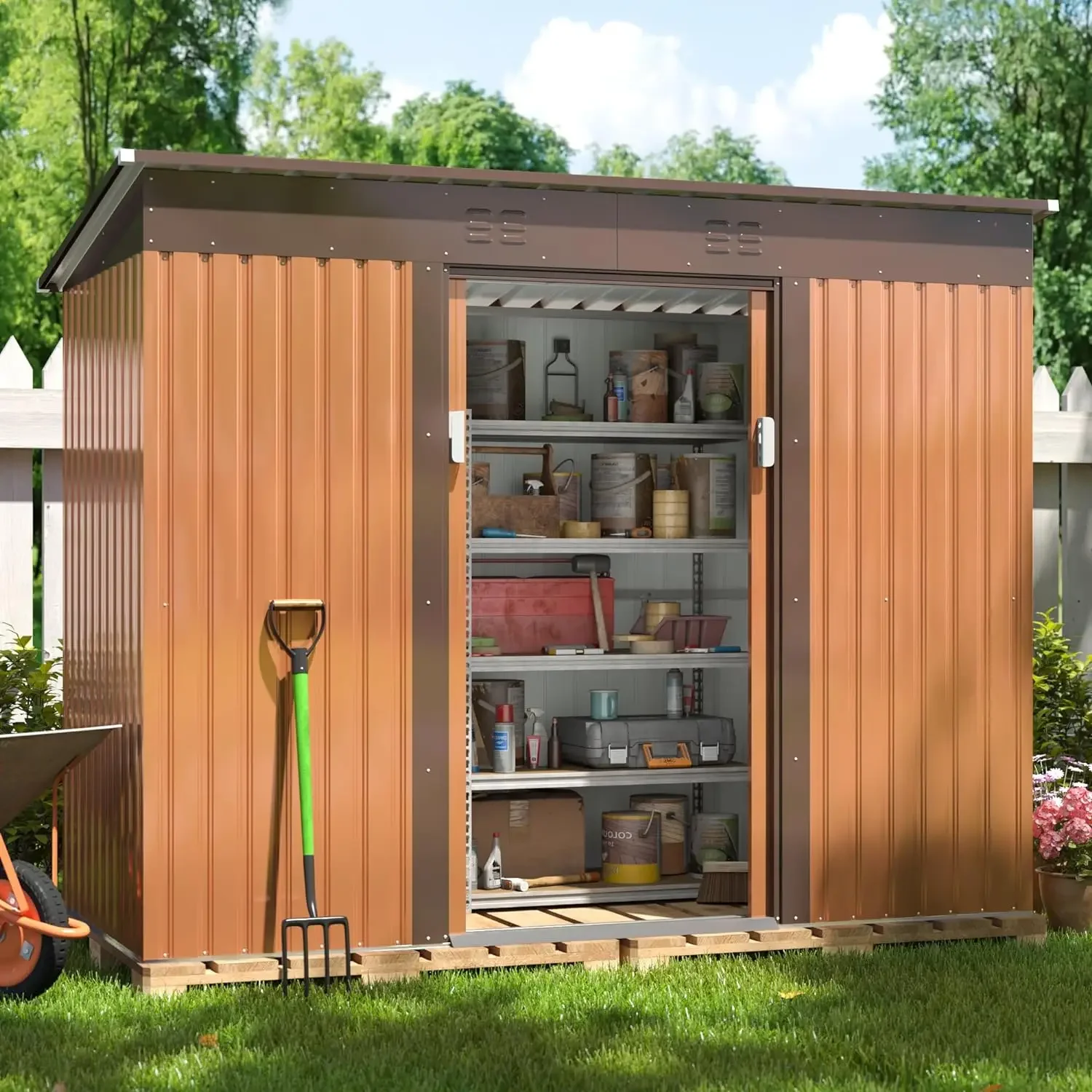 

9x4 FT Outdoor Storage Shed, Garden Tool Shed w/ Air Vent & Lockable Doors, Galvanized Steel Metal Shed for Backyard Patio Lawn