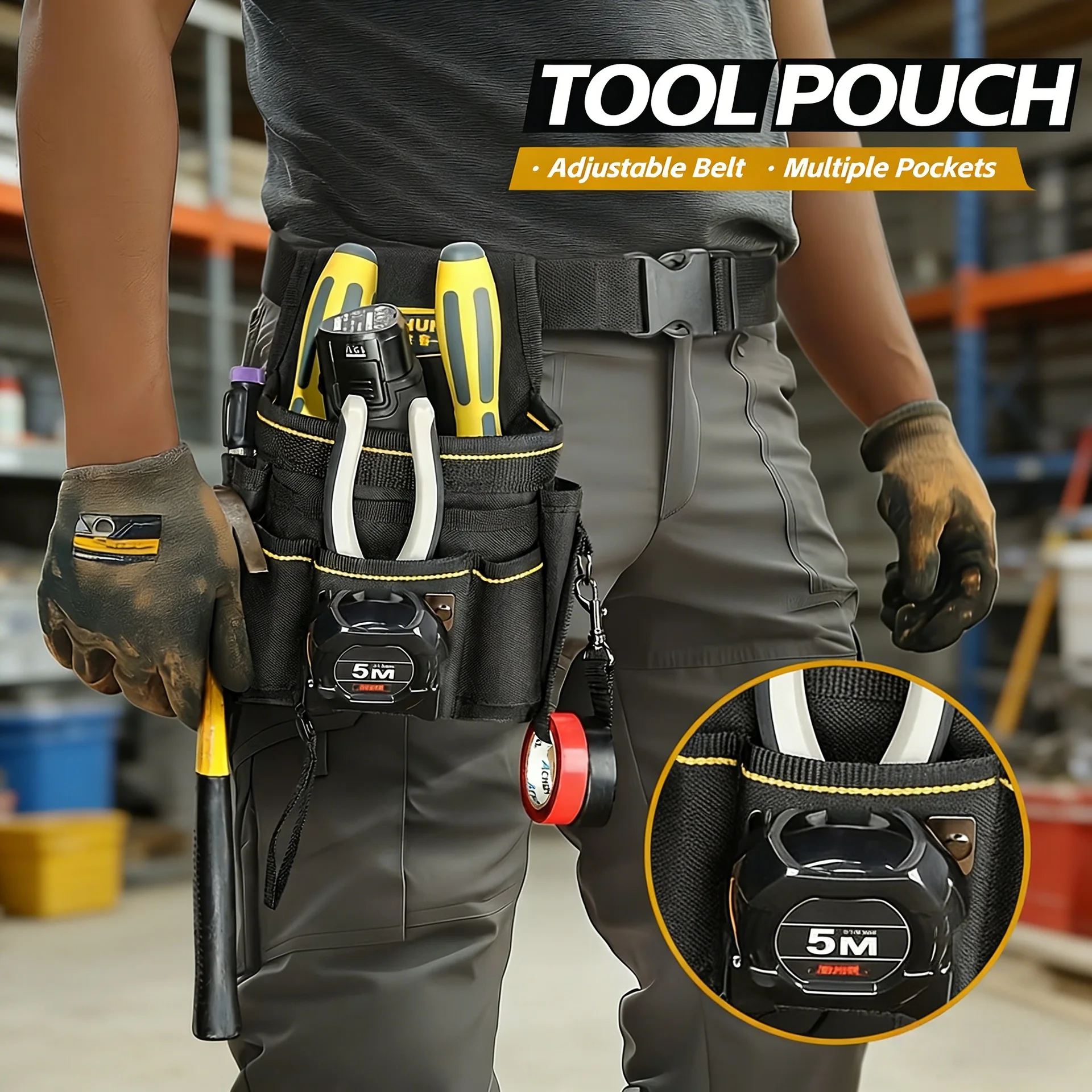 

Wear-resistant Oxford fabric tool storage waist bag with multiple pockets - portable men's work waist bag