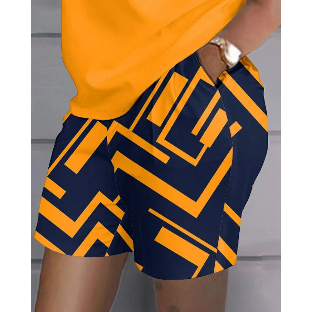 Women Queen Letter Print Top & Colorblock Shorts Set Female O-Neck Short Sleeve 2 Piece Casual Summer 2024 Outfits Clothing