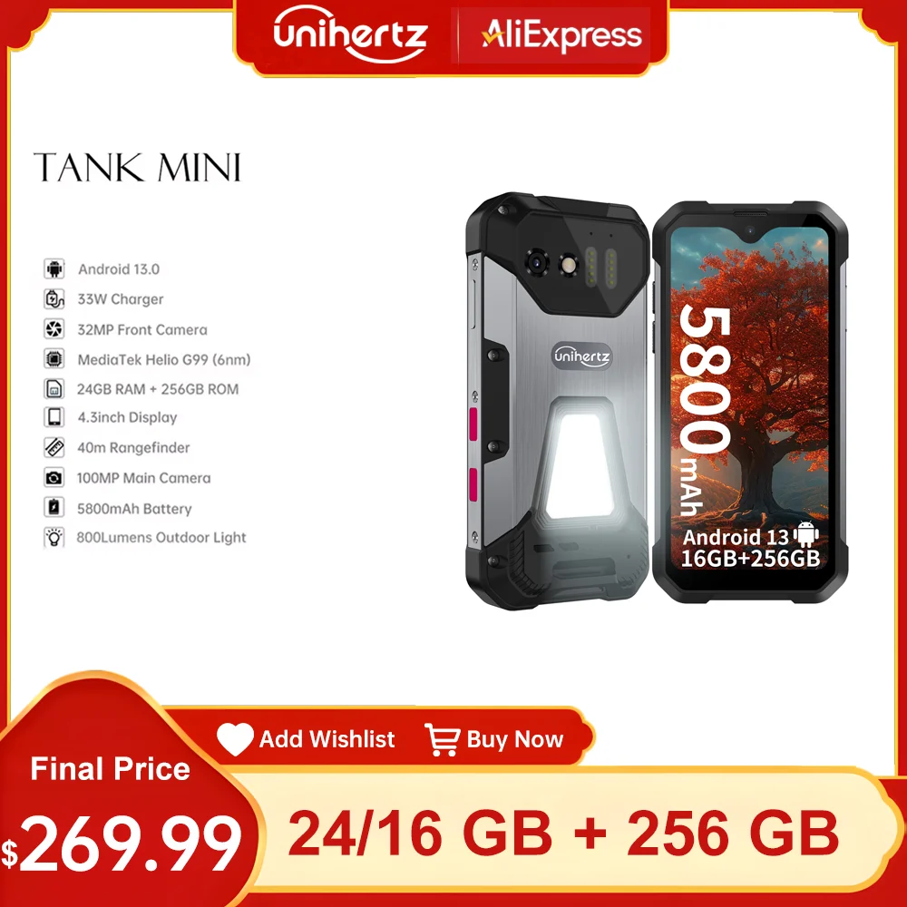 Mini Telefone Robusto Display de 43 Andróide 13 Helio G99 Octa Core 16gb 256gb Câmeras 100mp 5800mahip68 Tanque 8849 Unihertz-mini1