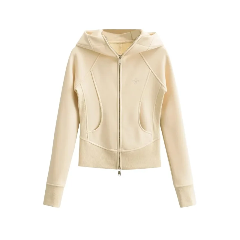 Cárdigan con capucha y forro polar para mujer, abrigo ajustado, Top de manga larga, diseño de retazos, suéter deportivo informal