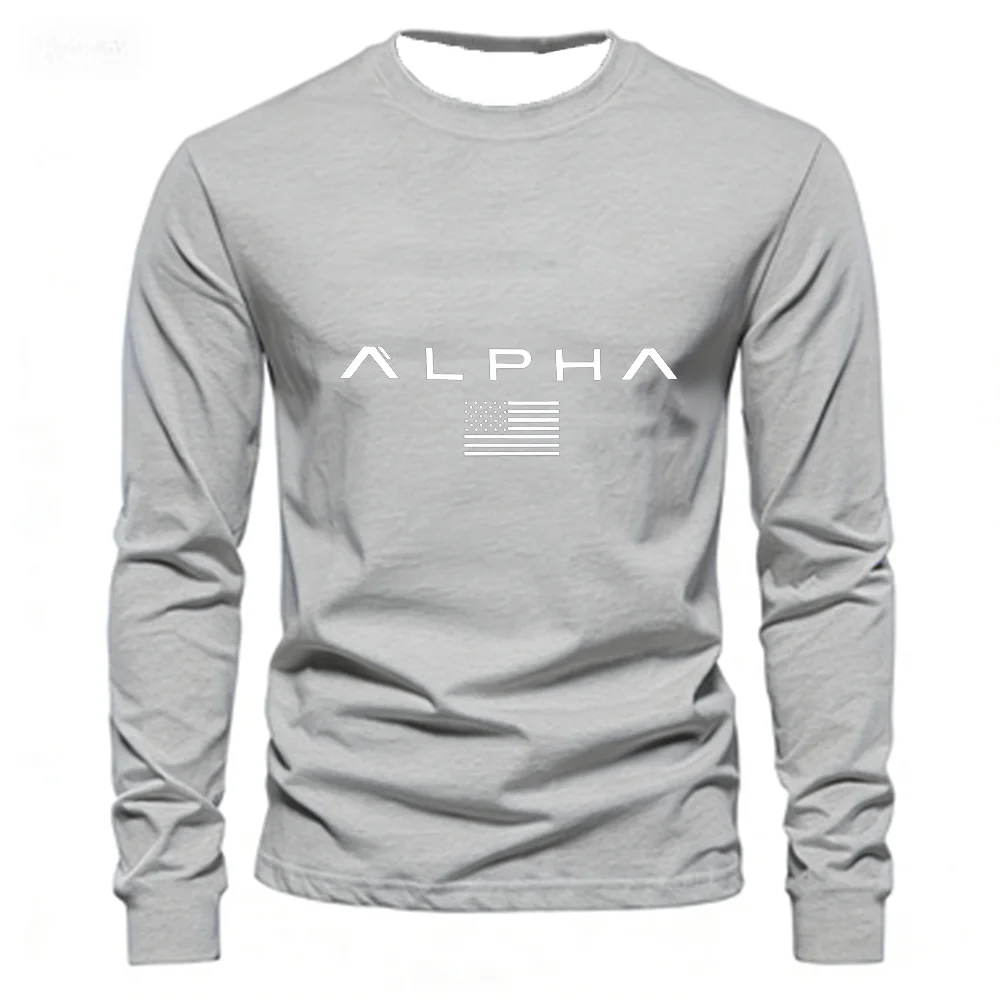 تي شيرت رجالي أساسي لخريف وشتاء 2026 مريح غير رسمي رياضي سويسري مطبوع برقبة دائرية وأكمام طويلة ملابس دافئة #6