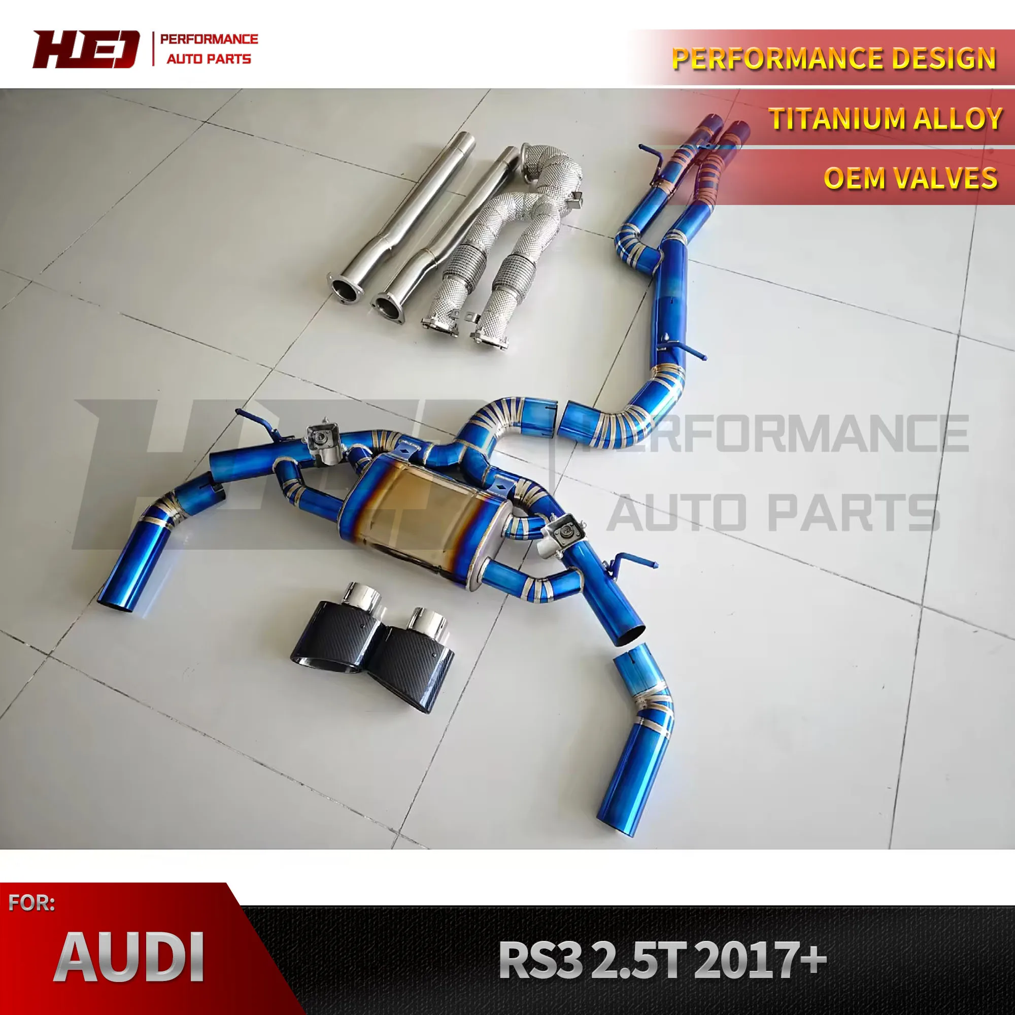 

Подходит для Audi RS3 2.5T 2017-2023: Выхлопная система с регулируемым клапаном, титановый глушитель, выхлопная система Cat-Back