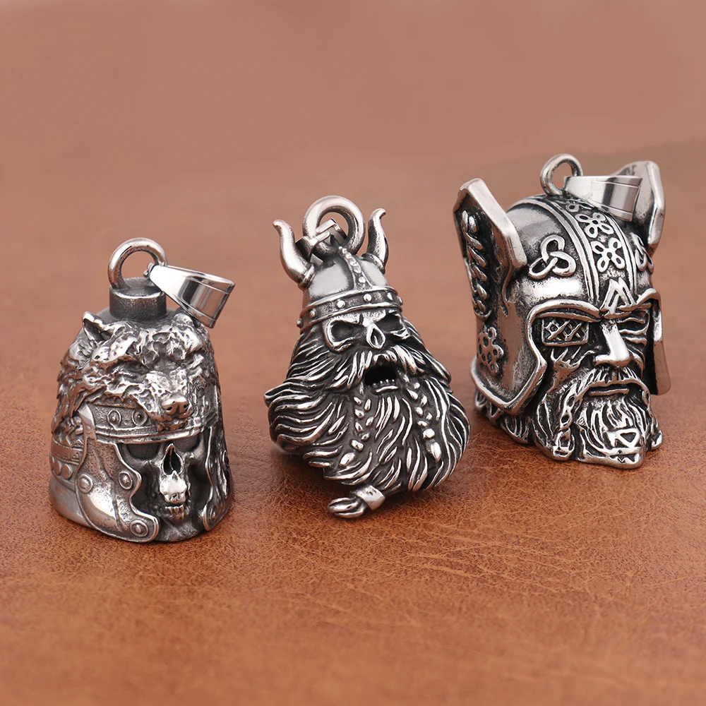 Vintage Viking Warrior Biker Bell Pendant Chain Popular Charm Stainless Steel Motorcycle Wind Bell Necklace Jewelry Accessories