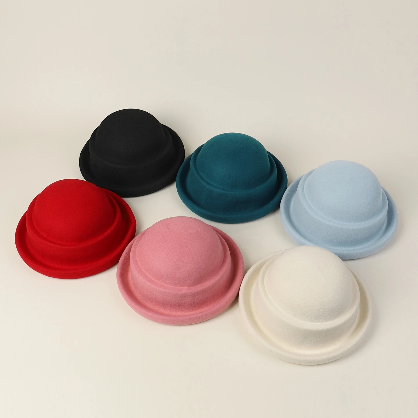 Women Vintage Style Layered Black Wool Bowler Bucket Hat Hepburn Style Slim Face Basin Cap Autumn Winter Elegant Wool Hat