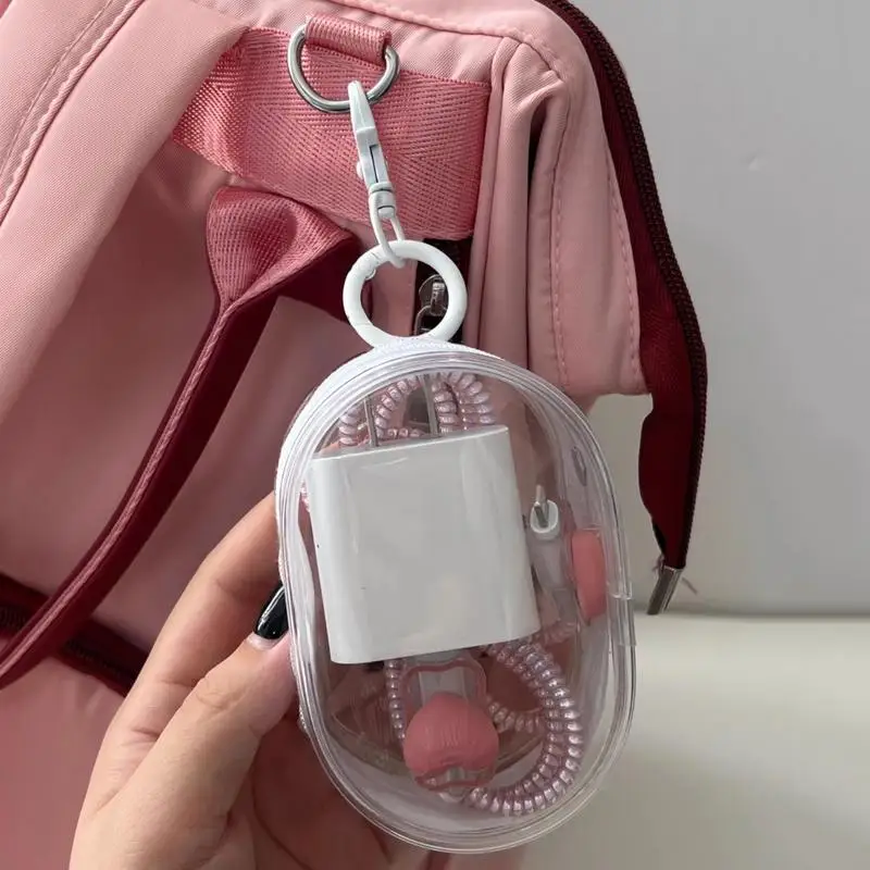 Travel Cable Organizer Pouch Data Cable Organizer Storage Bag With Carabiner Transparent Portable Headphone Cases With Double