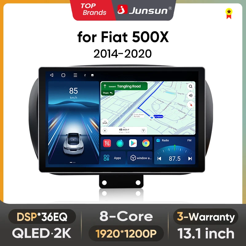 Image of Junsun 13,1 Zoll QLED Android Wireless CarPlay Auto Autoradio für Fiat 500X 2014-2020 Intelligente Systeme DSP SWC RDS GPS FM BT