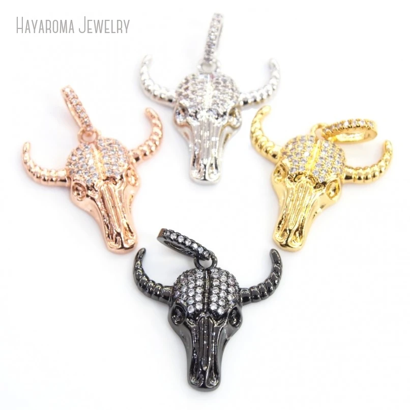 10Pcs Jewelry Pendant Animal Animals Ox Head Black Wholesale Copper Metal Clear Cubic Zirconia Charms PM17869