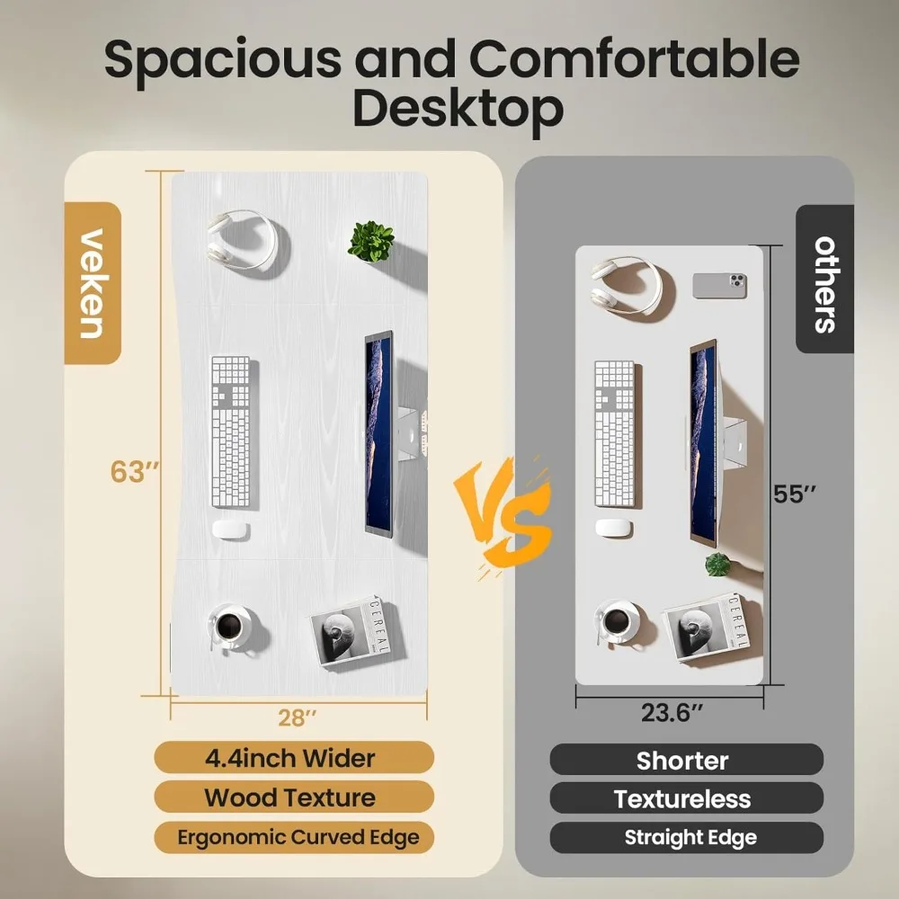 مكتب قائم كهربائي مقاس 63 × 28 بوصة، مكتب عمل للجلوس للمكتب المنزلي والدراسة ووسادة المشي والكتابة والمزيد #6