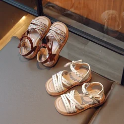 Sandalias planas con pajarita para niña, zapatos de princesa versión coreana, zapatos de playa para bebé, talla 22-36, novedad de verano 2024