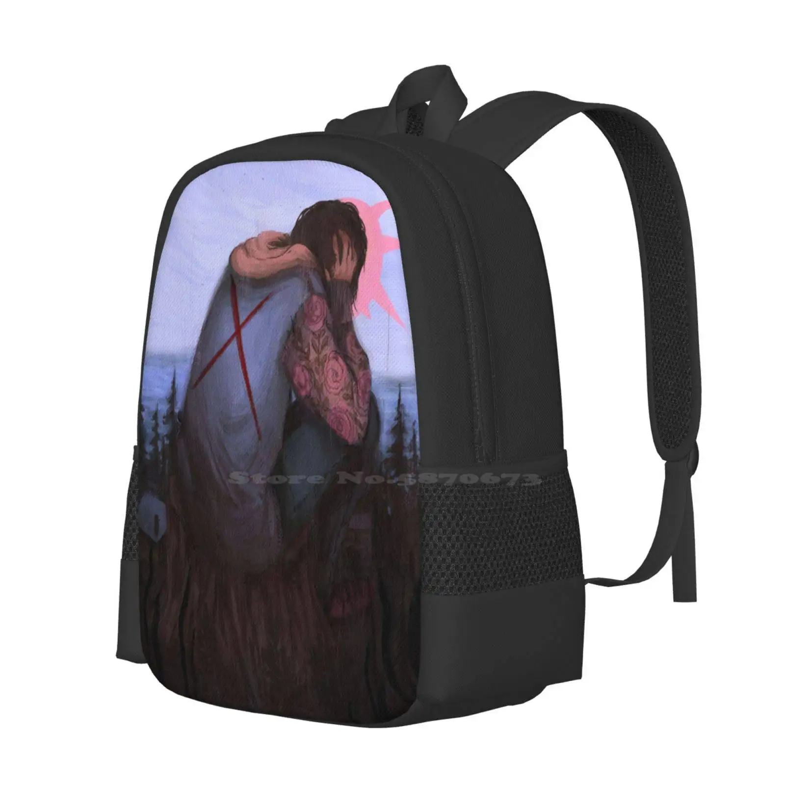 Mochila pesada con hombros descubiertos, bolso de moda, boceto de garabatos pesado, gran oferta