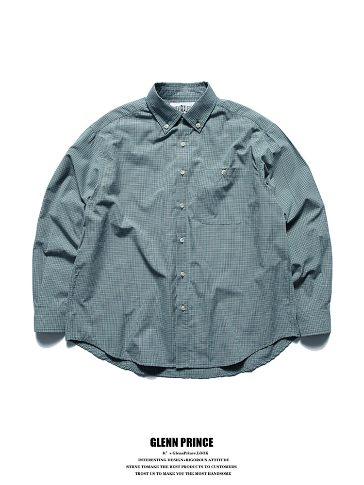 

Loose Long Sve Plaid irt Men's Vintage Miu Series Youthful Feeling Slouchy oulder GPstudio Casual Breathable Spring Au...