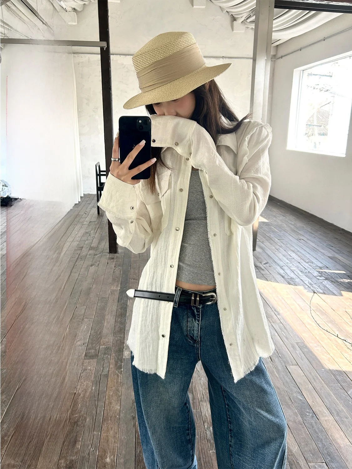 

D YANGJUN Spring Summer New Sle Loose Fit White irt Beautiful Slimming Old Money Sle Casual Cotton Blend Long Sve