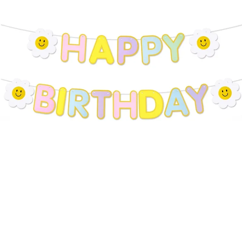 1 Stück Gänseblümchen Happy Birthday Party Dekorationsbanner Kinder Erwachsene Szenerie Bunte Flaggen Party Foto-Requisiten – Detail 5