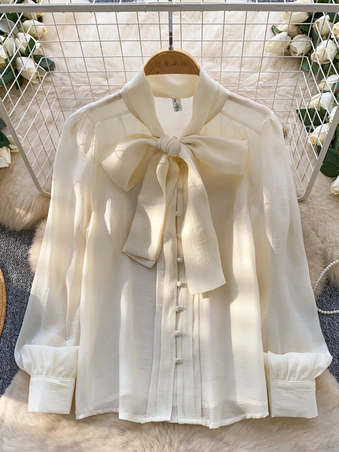 

Женское шифоновое платье Ele Long Sve с бантом, весна-осень, новое, во французском стиле, свободного кроя, дышащий полиэстер