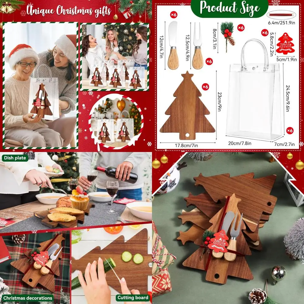 

Wooden Christmas Tree Charcuterie Board with Cheese Tools, 6-Piece Serving Set for Festive Kitchen Decor and Gift